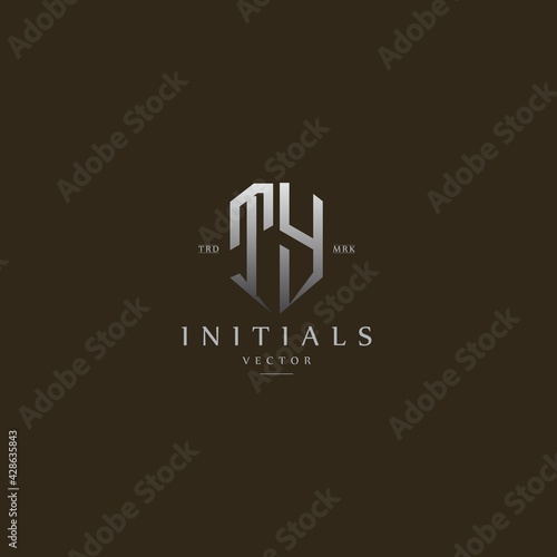classy TY vintage metal monogram logo. elegant silver initials icon premium vector design template