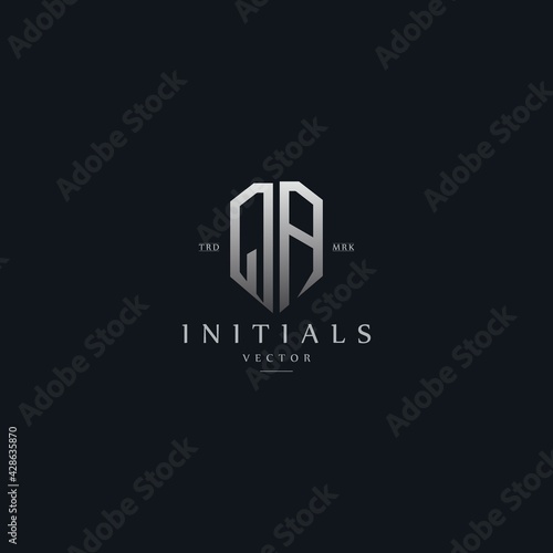 classy QA vintage metal monogram logo. elegant silver initials icon premium vector design template