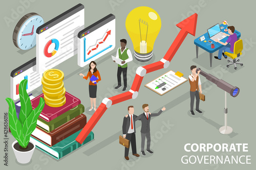 3D Isometric Flat Vector Conceptual Illustration of Corporate Governance.
