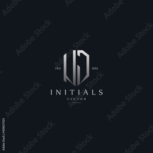 classy UJ vintage metal monogram logo. elegant silver initials icon premium vector design template