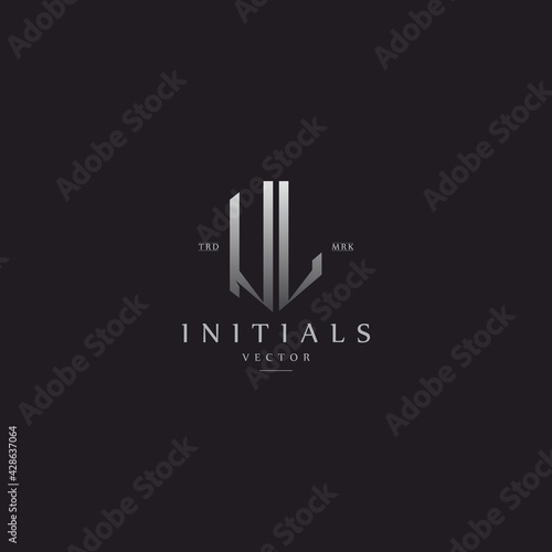 classy UL vintage metal monogram logo. elegant silver initials icon premium vector design template