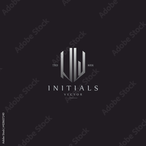 classy UW vintage metal monogram logo. elegant silver initials icon premium vector design template