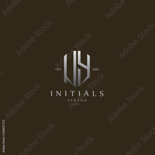 classy UY vintage metal monogram logo. elegant silver initials icon premium vector design template