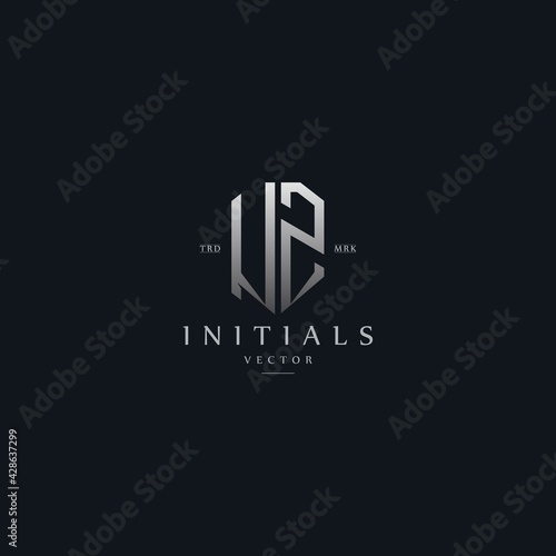 classy UZ vintage metal monogram logo. elegant silver initials icon premium vector design template
