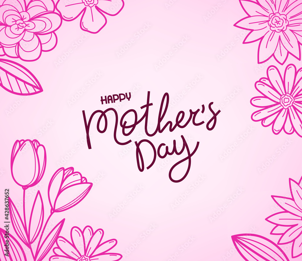 Happy mothers day greeting card with beautiful 3d flowers and lettering inscription