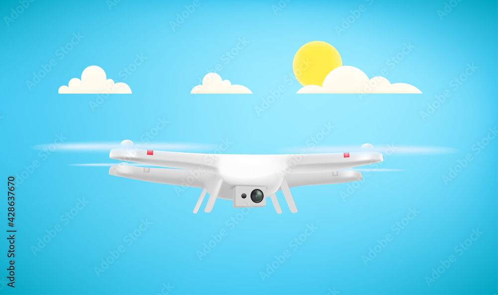 Flying drone with digital camera in a sky Flying drone with digital camera in a sky