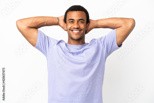 African American handsome man on isolated white background laughing