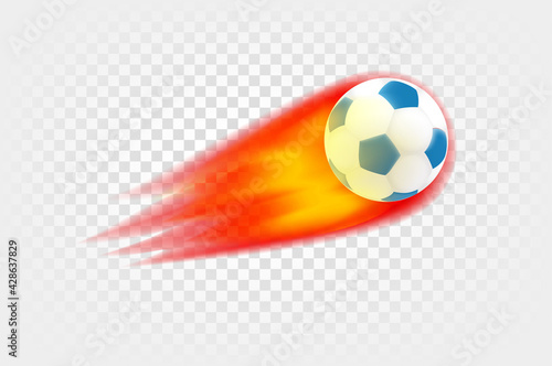 Flaming soccer ball on transparent background