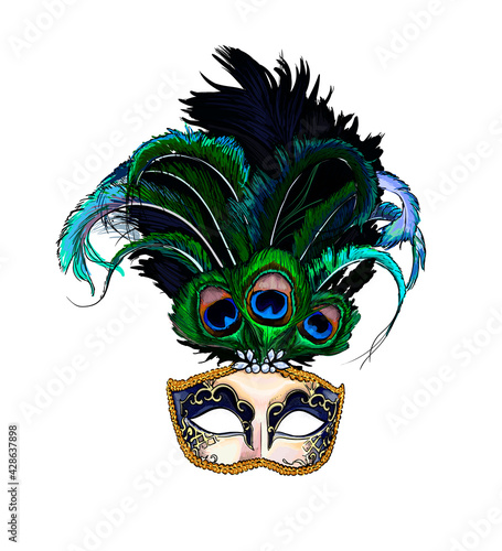 Carnival venetian mask from a splash of watercolor, colored drawing, realistic. Vector illustration of paints