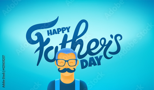 Happy fathers day vector greeting card with cute moustached dad