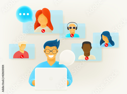 Video conference via internet. Online chat with collegues
