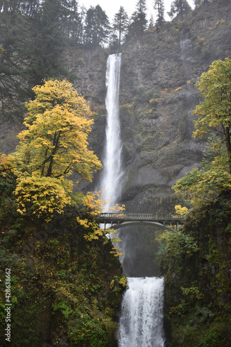 Vertical shot of a bridge at the Latourell falls in Oregon, USA photo