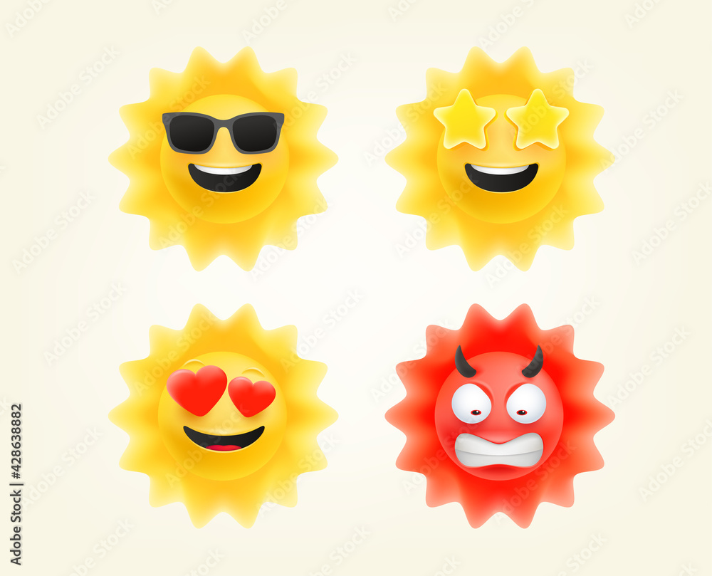 Summer sun emoticons set. Sun emojis vector collection