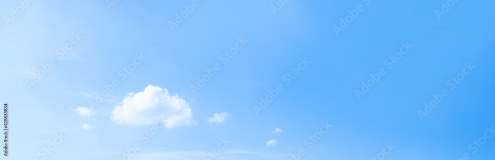 Blue sly and clouds, Beautiful panorama of skyline with fluffy white cloudscape , Landscape nature of clear sky with copy space for spring or summer banner promotion or sale
