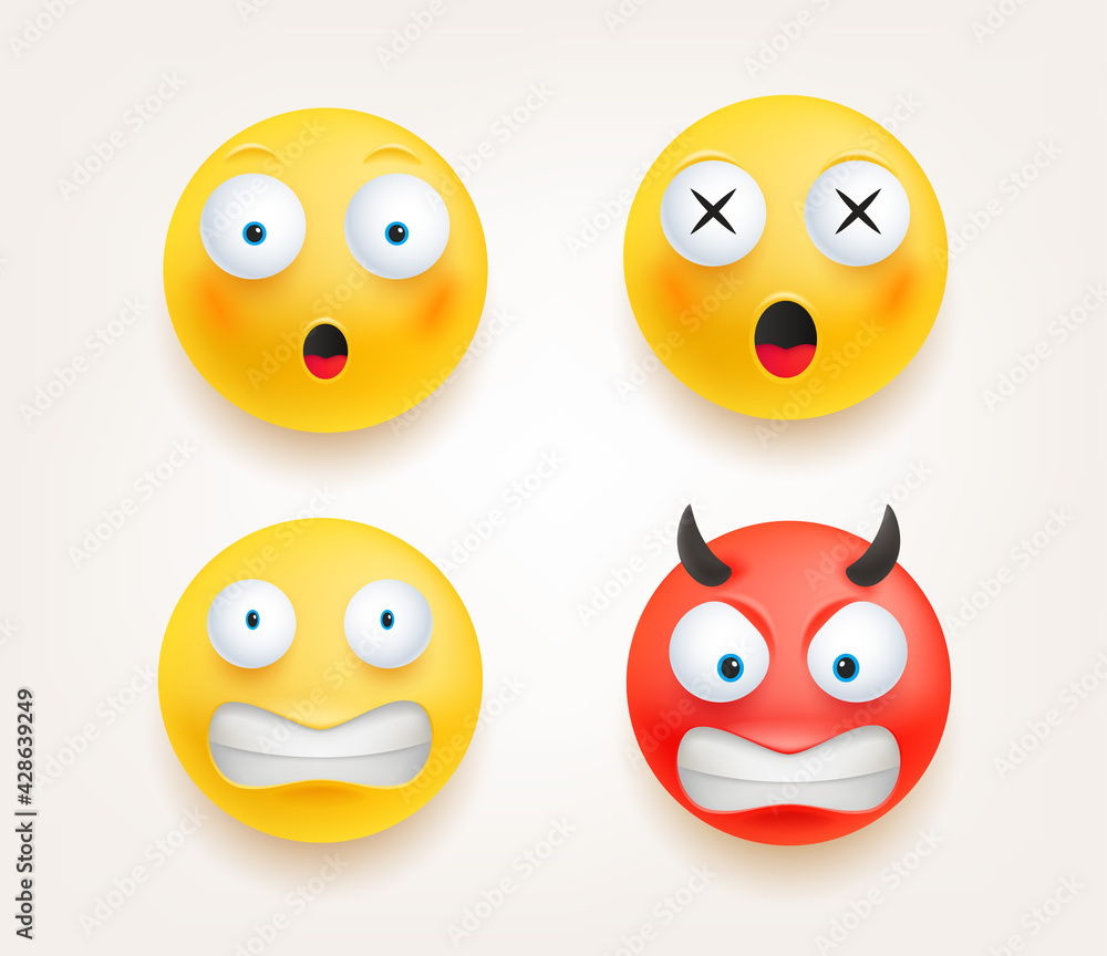 Web icons. Emoticons in cute 3d style vector set isolated on white Web icons. Emoticons in cute 3d style vector set isolated on white
