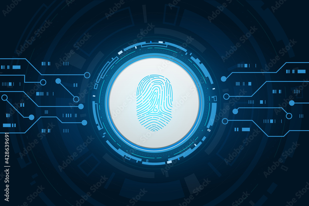 Obraz premium scan fingerprint, Cyber security and password control through fingerprints, access with biometrics identification 