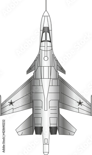 Soviet Russian multi-functional supersonic fighter-bomber, designed to strike with aircraft weapons of destruction. Vector image.