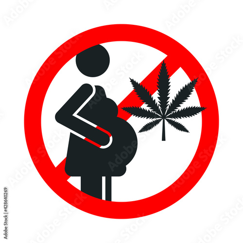 No marijuana during pregnancy red forbidden sign on white background