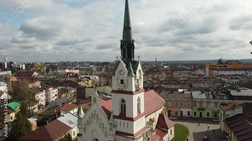 Ukraine. Stryi. 04.17.2021 Church of the Nativity of the Blessed Virgin Mary aerial view. photo