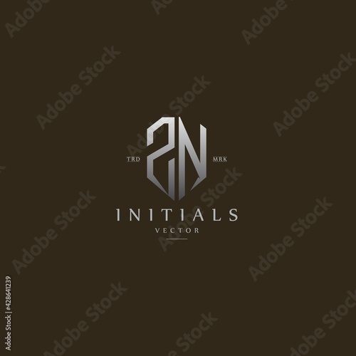 classy ZN vintage metal monogram logo. elegant silver initials icon premium vector design template
