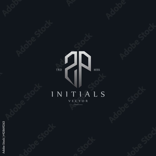 classy ZP vintage metal monogram logo. elegant silver initials icon premium vector design template