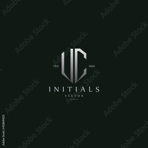 classy VC vintage metal monogram logo. elegant silver initials icon premium vector design template