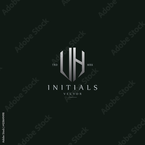 classy VH vintage metal monogram logo. elegant silver initials icon premium vector design template