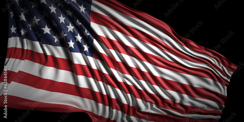 Obraz premium USA flag waving on black background. 3d illustration