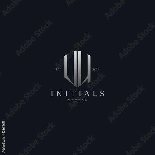 classy VU vintage metal monogram logo. elegant silver initials icon premium vector design template