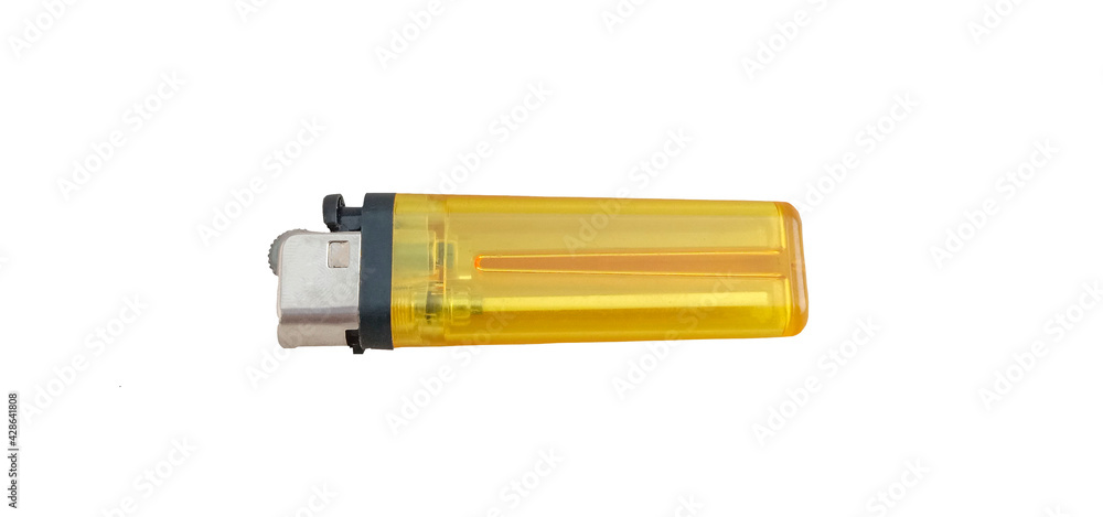 Old yellow lighters, one white background, have run out of gas. Old yellow lighters, one white background, have run out of gas.
