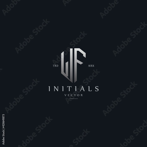 classy WF vintage metal monogram logo. elegant silver initials icon premium vector design template