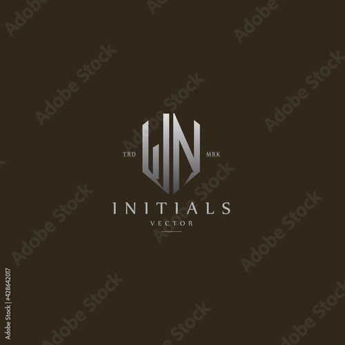 classy WN vintage metal monogram logo. elegant silver initials icon premium vector design template