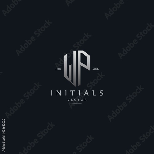 classy WP vintage metal monogram logo. elegant silver initials icon premium vector design template