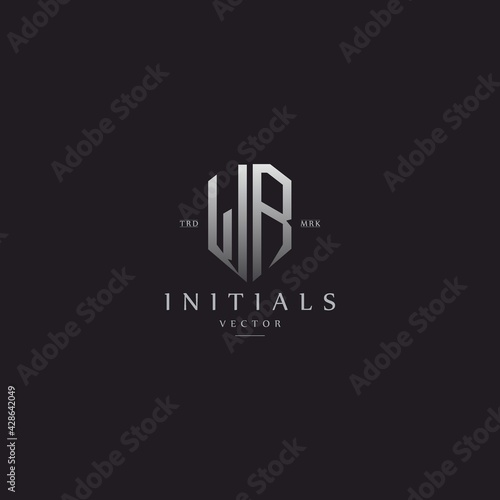 classy WR vintage metal monogram logo. elegant silver initials icon premium vector design template