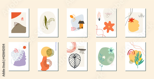 Autumn mood shapes, circles, fall season. Minimalist abstract shapes. Vector illustration in flat style
