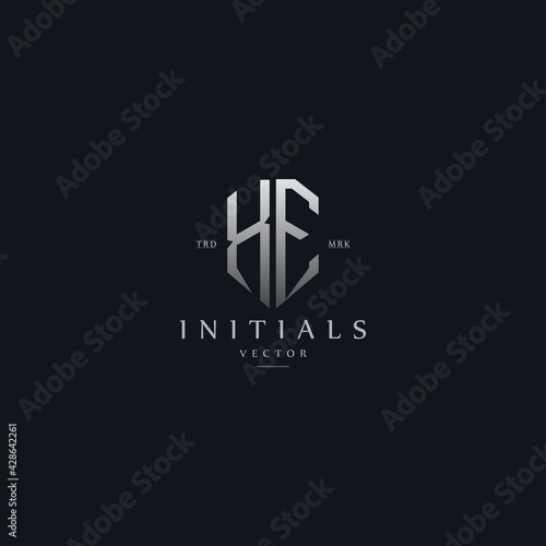 classy XE vintage metal monogram logo. elegant silver initials icon premium vector design template