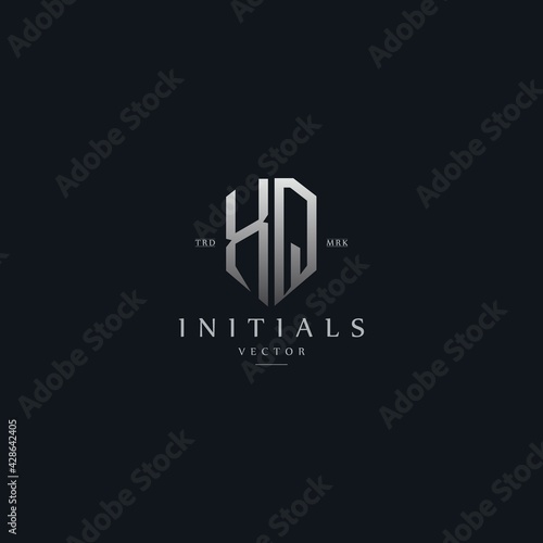classy XQ vintage metal monogram logo. elegant silver initials icon premium vector design template