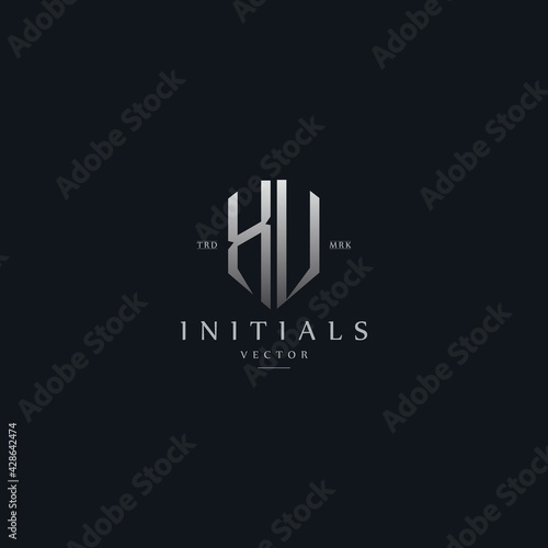 classy XV vintage metal monogram logo. elegant silver initials icon premium vector design template