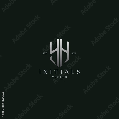 classy YH vintage metal monogram logo. elegant silver initials icon premium vector design template