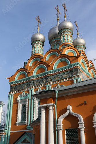 Saint Gregory of Neocaesarea's Church at Derbitsy in Moscow city, Russia. Moscow architectural landmark, monument, sightseeing. Ancient russian religious architecture photo