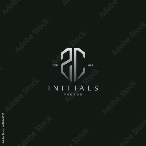 classy ZC vintage metal monogram logo. elegant silver initials icon premium vector design template