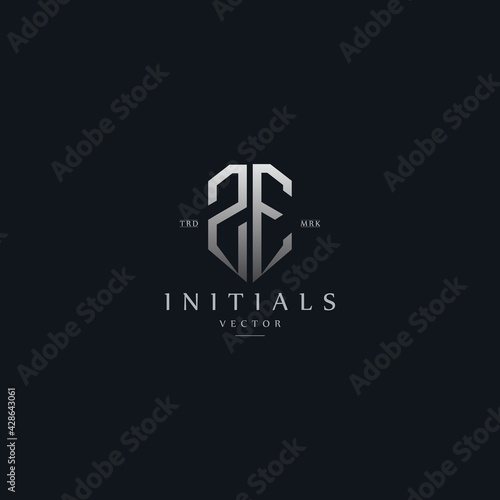classy ZE vintage metal monogram logo. elegant silver initials icon premium vector design template