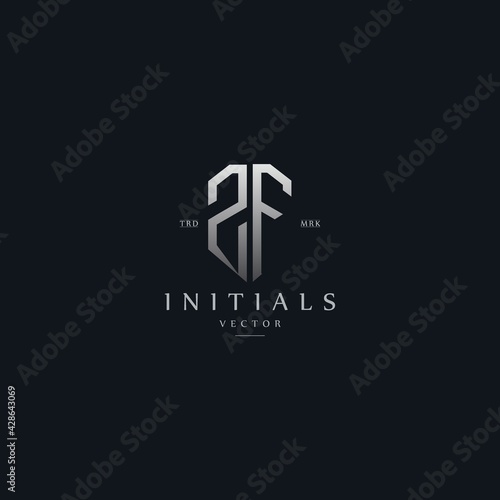 classy ZF vintage metal monogram logo. elegant silver initials icon premium vector design template