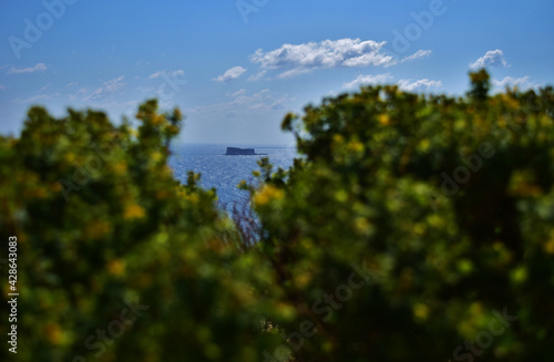 Small island of Filfla in the distance, as seen from the Maltese coast. photo