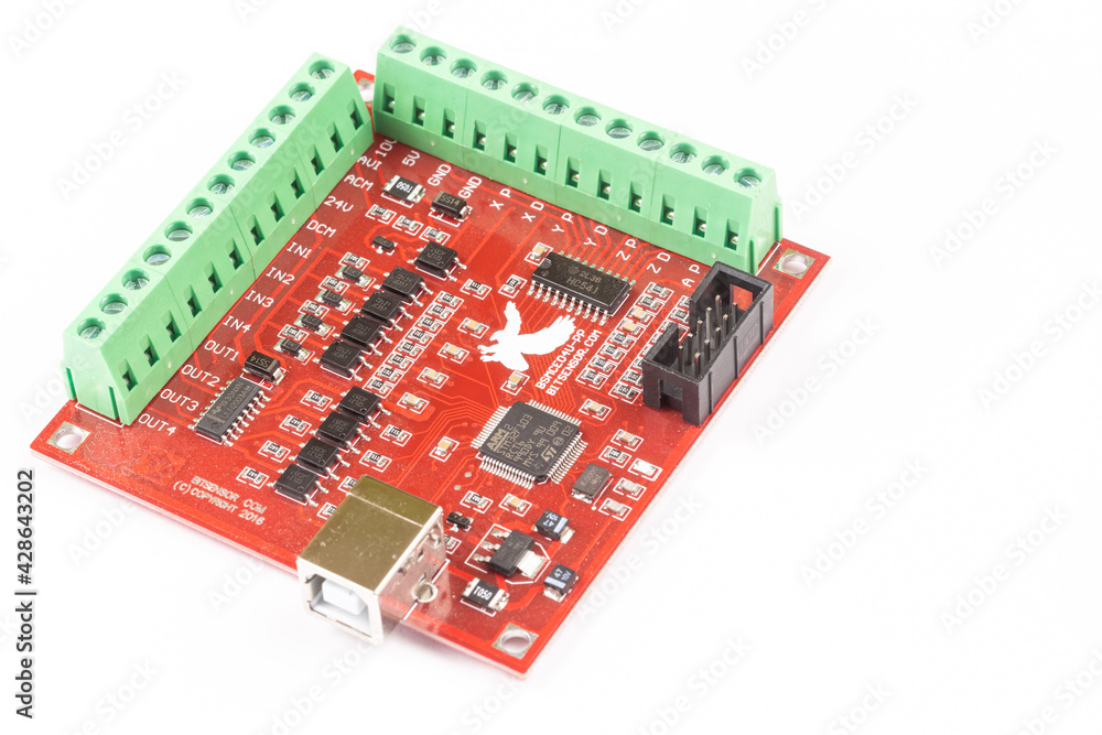 CNC motherboard isolated above white background CNC motherboard isolated above white background