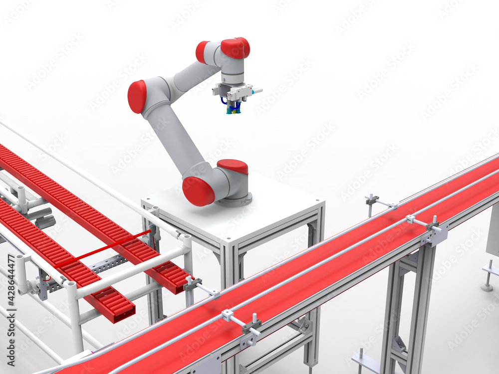 Naklejka premium 3D rendering - closeup of a robotic assembly line