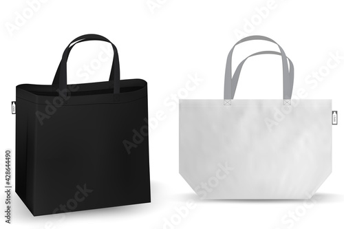 Cotton bag mockup, Textile tote bag for shopping RPET mockup. Vector illustration isolated on white background.