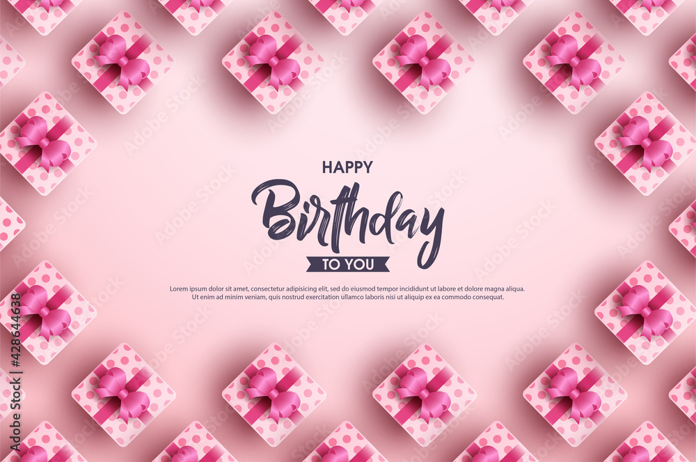 Happy Birthday background with neatly arranged 3d gift box illustration