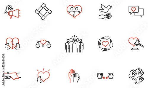 Vector Set of Linear Icons Related to Harmony to Relationships, Human Rights, Interaction, Joint Development and Equality. Mono Line Pictograms and Infographics Design Elements - part 3 photo