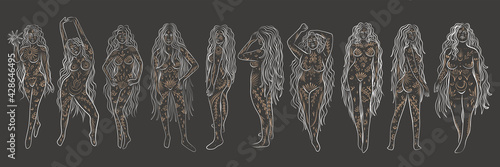 woman contour astrology, goddess of female power. zodiac signs, tarot cards, fortune-telling and predictions, forecast